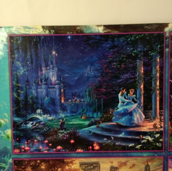 Disney Thomas Kinkade 4 in 1 Puzzle 500pc Cinderella Mickey Lion King Mermaid - Picture 2 of 8